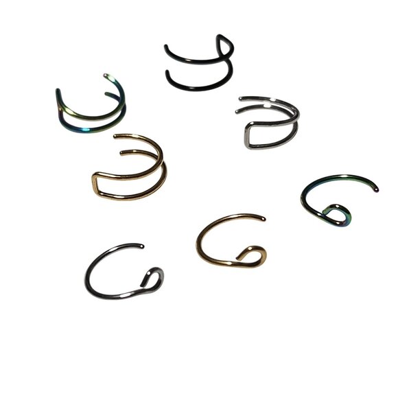 Stainless Steel Nose Rings & Septum Hoops Set Of 7 Mixed Color Fashion Jewelry - Picture 3 of 4